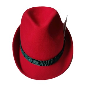 Sombrero tradicional alemán bávaro vintage <span class=keywords><strong>de</strong></span> <span class=keywords><strong>fieltro</strong></span> 100% lana <span class=keywords><strong>de</strong></span> Australia con copa curva, <span class=keywords><strong>rojo</strong></span> y verde oscuro, estilo alpino. - Product Image 1
