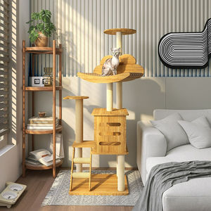 Arbre à <span class=keywords><strong>chat</strong></span> multi-niveaux en bois avec lit en rotin rotatif, grande maison pour <span class=keywords><strong>chat</strong></span>, échelle, jouet interactif avec balle pour chats d'intérieur - Product Image 6