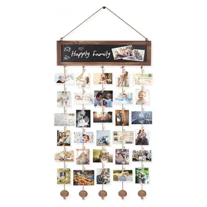 Colagem Photo Hanging Display Picture Board Madeira Rústico Quadros para Wall Decor e Dorm Room Decor com quadro-negro