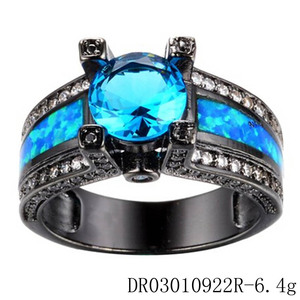 925 Sterling Silver Blue Opal Uomini Dei Monili Black Rhodium Placcato Piazza Cut <span class=keywords><strong>Topazio</strong></span> Azzurro <span class=keywords><strong>Anello</strong></span> - Product Image 3