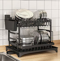 Égouttoir à vaisselle pliable à 2 niveaux en acier inoxydable, grande capacité, multifonctionnel, avec porte-couverts