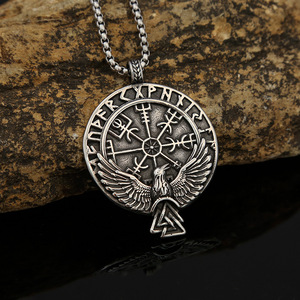Yunnique – collier avec pendentif Raven Odin Rune en acier inoxydable, bijoux à la mode pour hommes, cadeau, chaîne de 60cm - Product Image 1