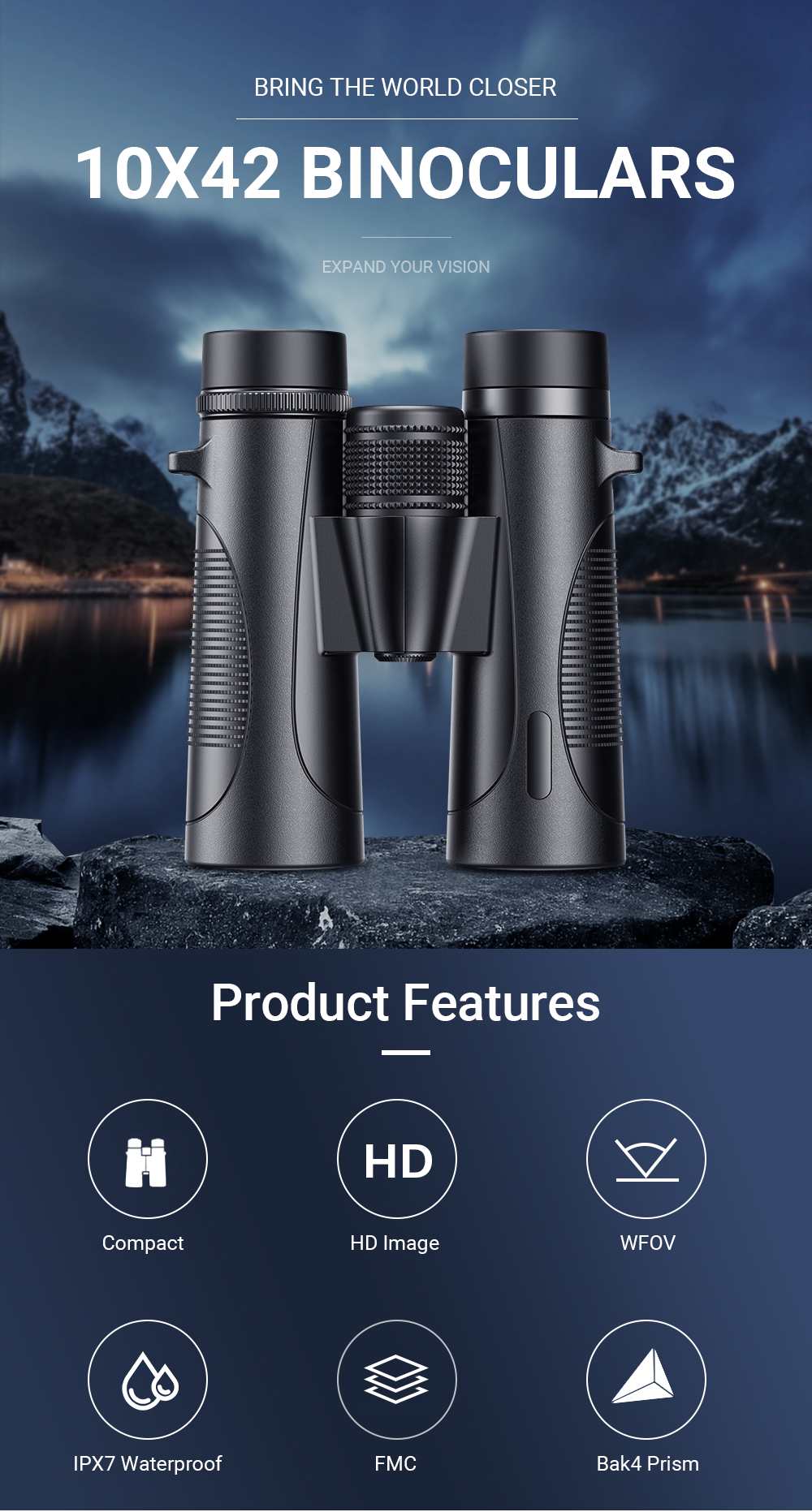 10X42 Best Quality BAK4 Binoculars High Power Waterproof Binocular