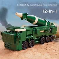 Qiwu Blocs de construction en plastique ABS 12-en-1, Jouet DIY, Modèle à assembler : Camion de transport de troupes, Hélicoptère, Avion de chasse, Kayak, Sous-marin