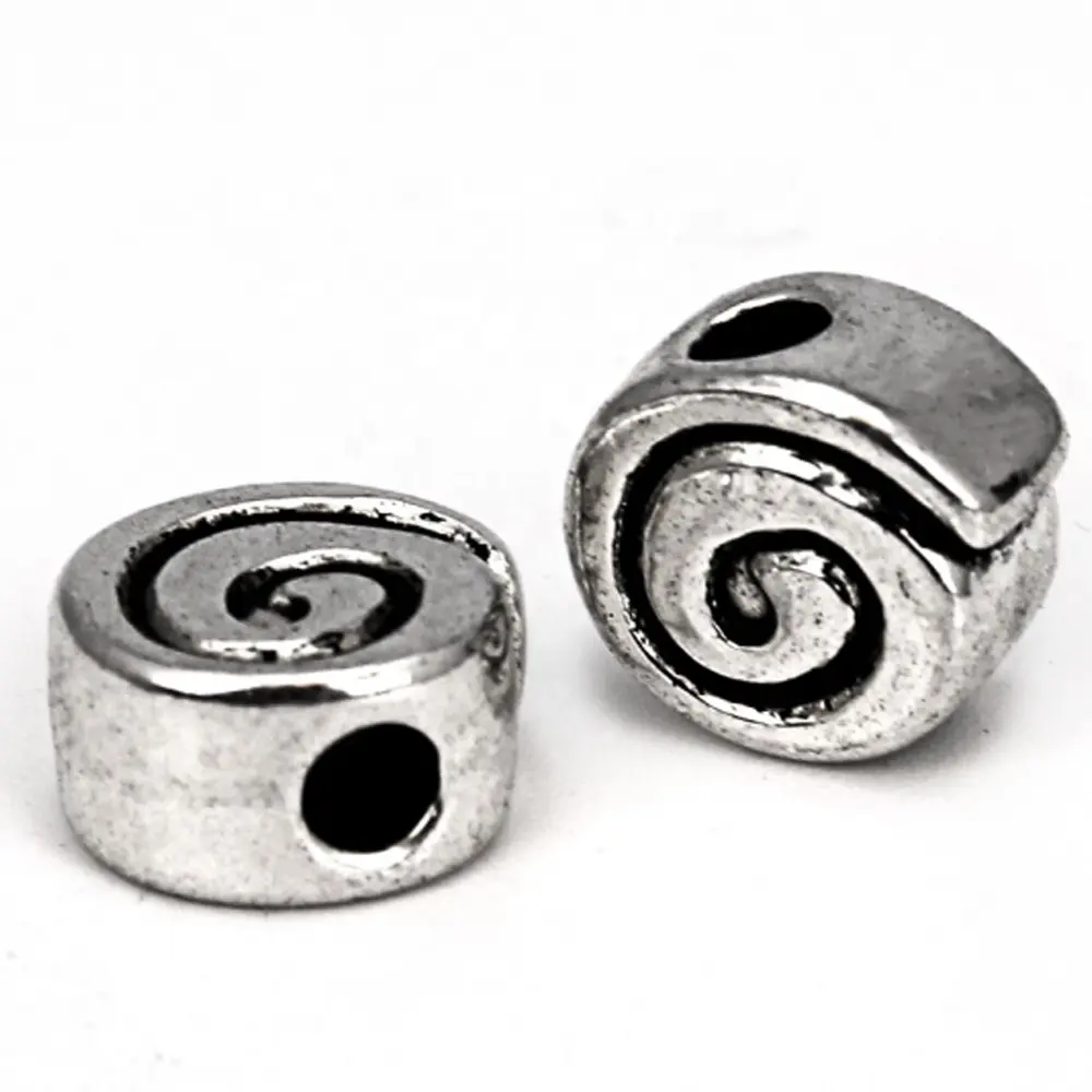Cuentas espaciadoras de espiral redondas planas de plata antigua tibetana, abalorios de Metal de doble cara perforados