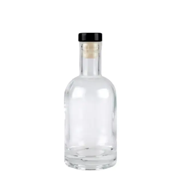 Bottiglia rotonda in vetro trasparente da 350ml di Mitcham con tappo nero