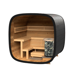 Sauna Exterior Tradicional de Vapor Seco HELIUS, con Espejo Panorámico Negro, Vidrio Impermeable y Abeto Carbonizado, para 4-6 Personas - Product Image 2
