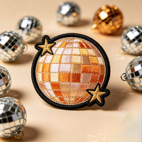 Patch brodé rose boule disco en gros, thermocollant, rétro, à paillettes, pour vêtements, sacs DIY, couleurs assorties disponibles