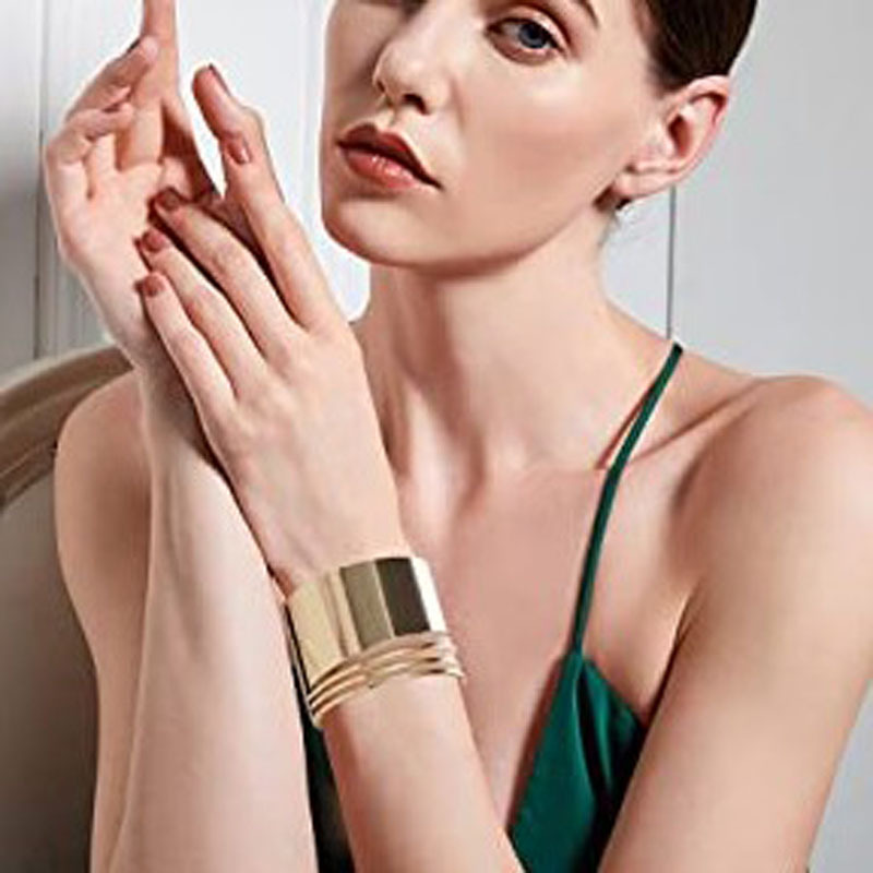 WOWORAMA Bracciale Polsino Grosso Multistrato Oro/oro Bianco, Regolabile, Filo Incrociato