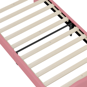 Cama Princesa Moderna de Tamaño Completo con Cabecera Acolchada de Cuero Sintético PU, Diseño de Corona Encantadora, Rosa+Crema - Product Image 4