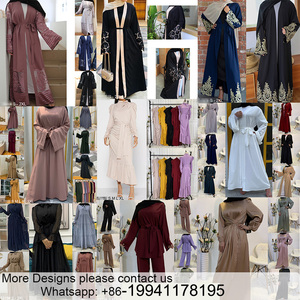 Kimono Diamant Cristal Décoration Manches Longues Femmes Musulmanes Vêtements Islamiques Dubaï Ouvert Devant Crêpe <span class=keywords><strong>Abaya</strong></span> Avec Poches - Product Image 6