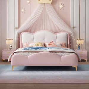 <b>Pink</b> Princess Kids Daybed Modern Minimalist Full Size Wood <b>Frame</b> Cotton Upholstery Comfortable Design Girls Bedroom Fashionable - Product Image 3