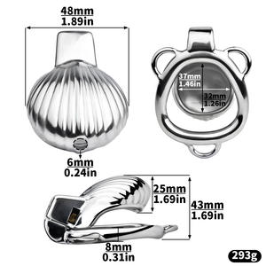 Полное микро покрытие, металлическая клетка целомудрия, устройство для мужчин, секс-игрушки, Кольца для пениса с текстурным ремешком в виде ракушки - Product Image 4