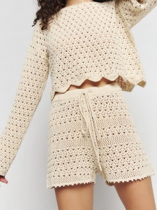 Maglione lavorato a maglia personalizzata <span class=keywords><strong>vestiti</strong></span> <span class=keywords><strong>estivi</strong></span> da donna due pezzi Set <span class=keywords><strong>di</strong></span> Shorts comodi maglia <span class=keywords><strong>di</strong></span> cotone uncinetto 2 pezzi maglione - Product Image 2
