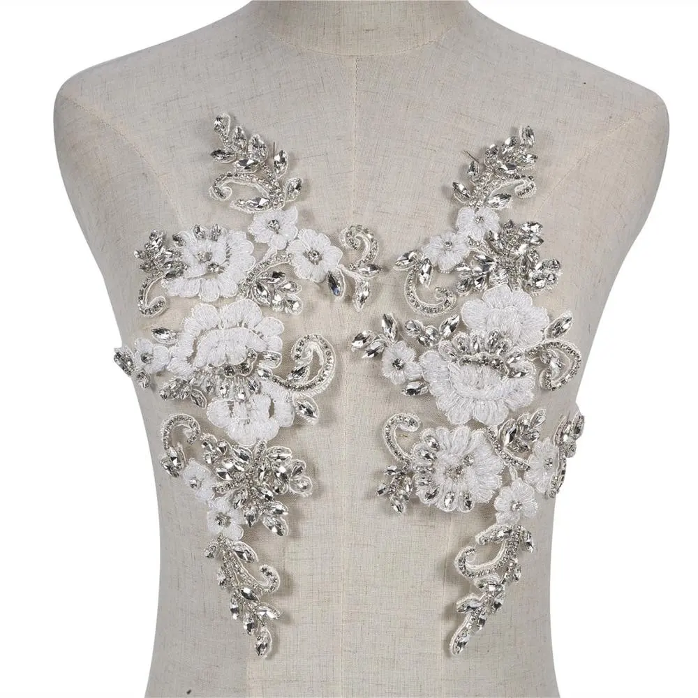 Wholesale rhinestone applique embroidery pearl bridal sash crystal jewelry wedding appliques RM359