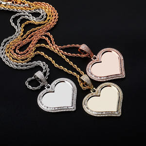 Vente chaude bricolage mémoire <span class=keywords><strong>photos</strong></span> personnalisé double couche amour mâle et femelle couple pendentif zircon hip hop photo collier - Product Image 2