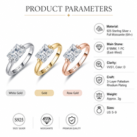 Bague Moissanite East West en argent sterling 925, rectangulaire 6x8mm, VVS1, couleur D, 3 couleurs, bijoux pour femmes