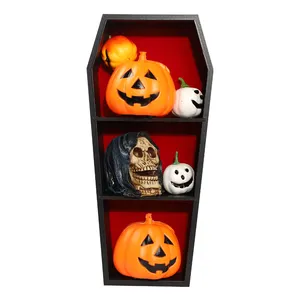 2023 New Arrivals Coffin Shelf Display Black Cabinet Halloween Coffin Wall Shelf For Spooky Accessories