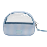 Pochette de maquillage transparente à motif imprimé personnalisé, avec joli ruban, forme de demi-lune, étui cosmétique transparent