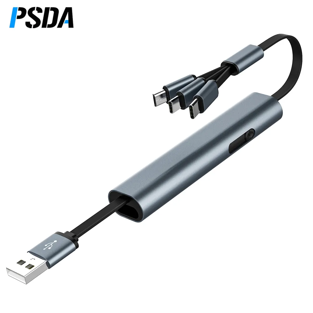 PSDA Cáp USB Sạc Nhanh 3 Trong 1 Cho Điện Thoại Samsung Huawei Cáp Sạc Micro USB C Ẩn Đa Năng Có Thể Thu Gọn Quà Tặng Sáng Tạo