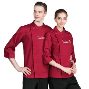 Polyester Baumwolle Französisch Manschette lange Ärmel schrägen Kragen Druckknöpfe Verschluss Frauen Männer Koch Jacke Uniform