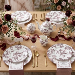 Elegante Juego de Vajilla de Porcelana Fina con Diseño Botánico Inglés, Platos de Cerámica con Borde Ondulado para Banquetes de Boda, Eventos y Catering - Product Image 2