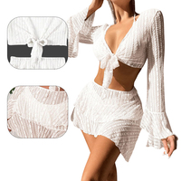 Summer Beach New Maillot de bain 4 pièces pour femmes Halter Triangle Swimwear High Cut Bikini Set with Coverup Top and Skirt