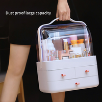 Organisateur de maquillage pliable rectangulaire écologique portable avec couvercle anti-poussière et poignée, boîte de rangement cosmétique en plastique moderne