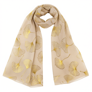 Sciarpa Lunga in Cotone TR con Foglia di Ginkgo in Lamina d'Oro 70x180cm, Sciarpe Etniche - Product Image 1