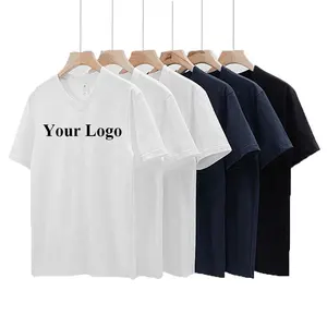 T-shirt personnalisé unisexe 220g 100% coton col en V manches courtes t-shirts tricoté design uni pour hommes et femmes Pack approvisionnement