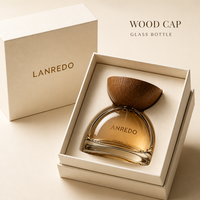 Flacon de parfum en verre épais de 100 ml en forme de dôme avec bouchon conique en bois véritable, rechargeable, vide, avec boîte cadeau en papier
