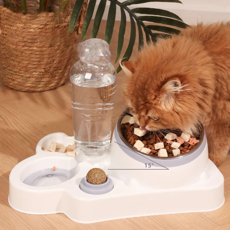 도매 플라스틱 휴대용 애완 동물 사료 그릇 물병 자동 급수 개 고양이 그릇