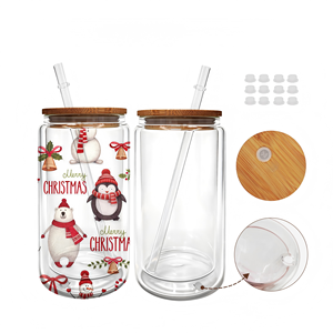 Customized logo Double Wall Tumbler Drinking Glass Iced Coffee Cups with Bamboo Lid and Straw for Gift - Product Image 1