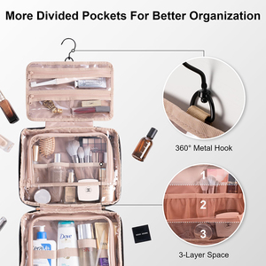 Trousse de Toilette Suspendue pour Femme avec Compartiment Anti-Fuite, Organisateur de Maquillage et Cosmétiques de Voyage, Kit Portable pour Articles de Toilette - Product Image 3