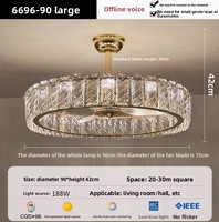 Ventilateur de plafond LED en cristal français de luxe léger pour salon, salle à manger, avec télécommande, montage en surface