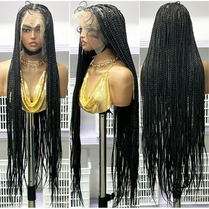 Perruque <span class=keywords><strong>tress</strong></span>ée sans nœuds de 18 à 36 pouces avec cheveux de bébé, perruque longue <span class=keywords><strong>tress</strong></span>ée en dentelle complète, ligne de cheveux naturelle, pour femmes noires - Product Image 3