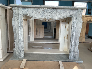 Traditional Marble <b>Fireplace</b> Mantel With Ornate Carving Imperial Blue Stone Indoor Wood Burning Hearth For Dining Room - Product Image 2