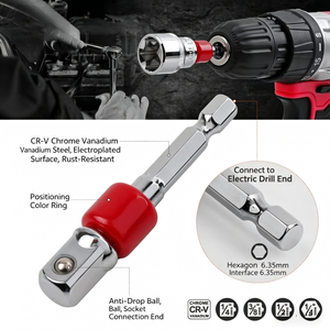 Adaptateur de perceuse hexagonal vers douille carrée en acier inoxydable, jeu de rallonges pour clé électrique - Product Image 4