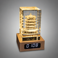 Trophées de récompense en cristal gravé au laser 3D personnalisés Noble Awards avec base en bois LED et gravure de horloge pour cadeaux de remise de diplôme