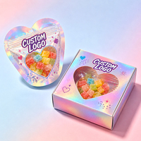 Sacs en Mylar personnalisés imprimés numériquement, 3,5 pouces, holographiques roses brillants, en forme de cœur, découpés, pour emballage de bonbons, avec boîte, à l'épreuve des enfants