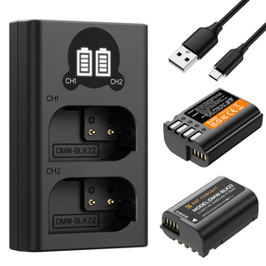 K & F แบตเตอรี่กล้องแนวคิด F 2400มิลลิแอมป์ต่อชั่วโมงสำหรับ DMW-BLK22พานาโซนิคแบตเตอรี่สองก้อนและชุดที่ชาร์จ LCD แบบช่องเสียบ USB/Type-C พอร์ตชาร์จ - Product Image 1