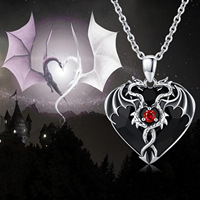 Pedido Mínimo 2 - Collar con Colgante de Doble Dragón y Corazón Negro, Superventas, para Hombre y Mujer, Accesorios de Joyería de Moda, Opción de Regalo