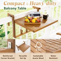 Table suspendue murale réglable Combohome en bois pour balcon, table pliante pour balustrade de balcon