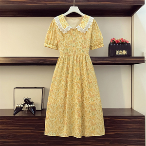 Vestido floral de verano caliente para mujer Nuevo estilo retro francés Tela wosted ecológica decorada con botones de encaje Diamantes - Product Image 2