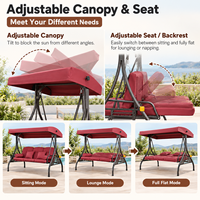 Fauteuil balançoire de jardin 3 places avec auvent, dossier réglable, inclinaison à 180 degrés, lit balançoire robuste, mobilier de jardin