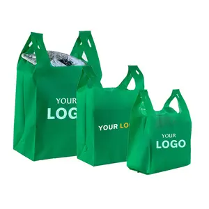 Recyclable Technology Wholesale Price Non Woven Fabric Black T-shirt Packaging Bag Shopping Custom Logo