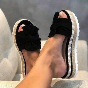 Fashionable Women's Platform <b>Slippers</b> Knot Open Toe Solid Color Anti Casual <b>Slippers</b> - Product Image 1