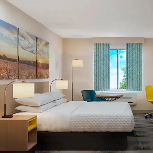 Современная Деревянная двухспальная кровать Hyatt reпредлагаем современный комплект мебели из МДФ с изголовьем из массива дерева для спальни в отеле