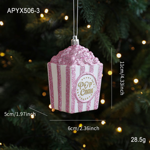Lot de pendentifs de Noël en forme de nourriture 3D <span class=keywords><strong>rose</strong></span> scintillant : Donut, Popcorn, Maison, <span class=keywords><strong>Sac</strong></span> – Ornements en plastique pour décorations de fenêtre et de maison à Noël - Product Image 3