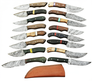 Cuchillo de Hoja Fija de Acero de Damasco con Mango de Madera, Hoja Recta o con Punta Caída, para Camping, Caza y Uso Táctico - Product Image 1